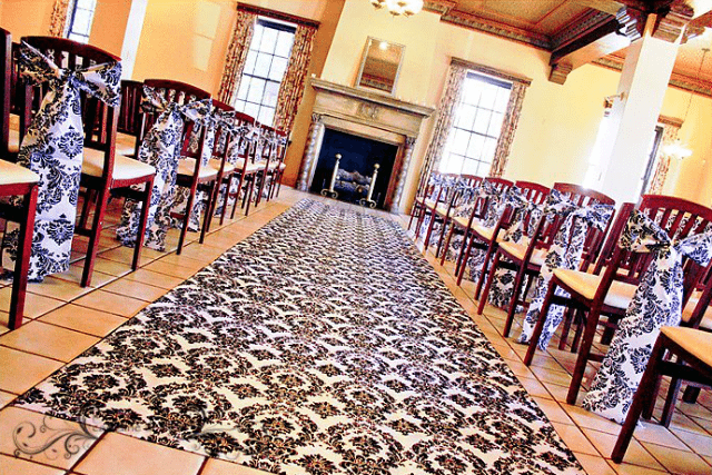 black and white damask aisle runner