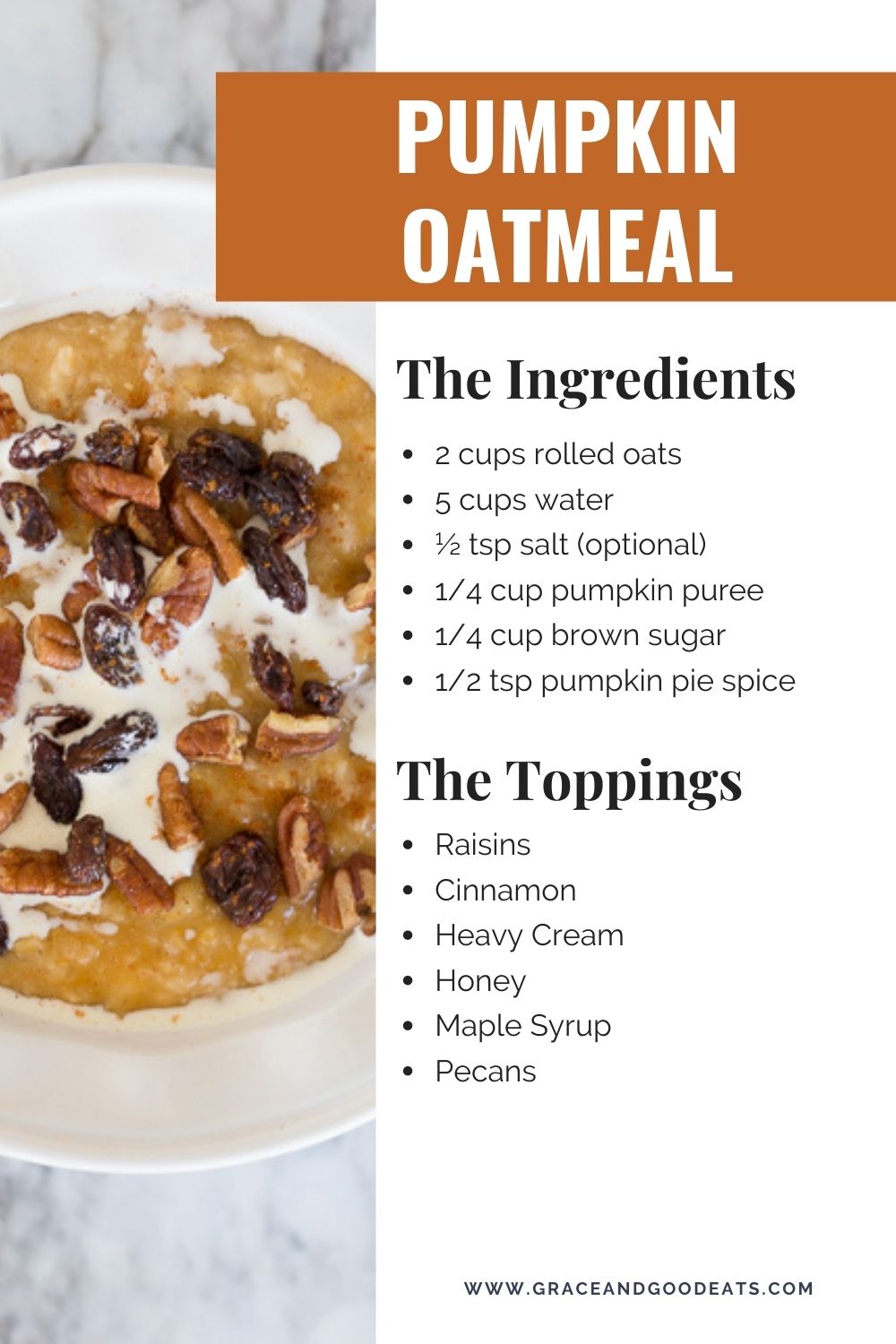 Pumpkin Oatmeal (With Rolled Oats) - Grace and Good Eats